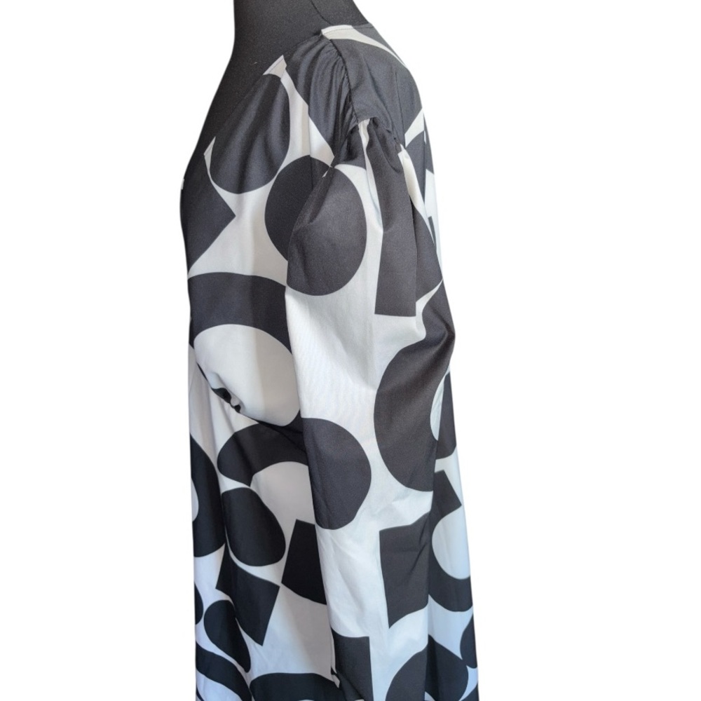 Plunging Neck Lantern Sleeve Graphic Print A-Line Dress, P:25”, L:38.5” - Picture 6 of 13